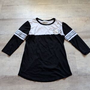 Victoria's Secret PINK Black & White Silver Sequins Logo Baseball Tee XS Y2K